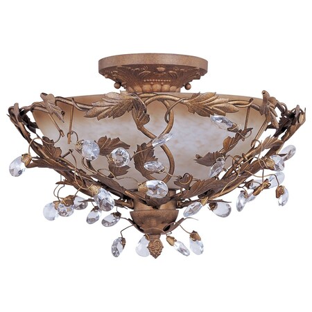 Maxim Three Light Etruscan Gold Frosted Ivory Glass Bowl Semi-Flush Mount 2859EG